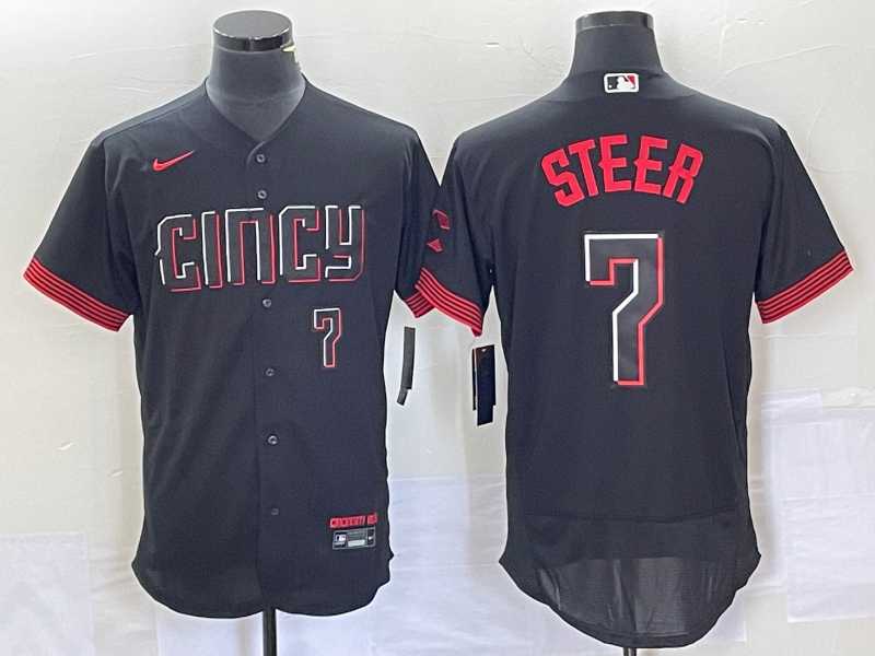 Men%27s Cincinnati Reds Spencer Steer Number Black 2023 City Connect Flex Base Stitched Jersey